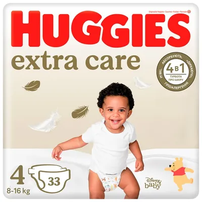Підгузки Huggies Extra Care дитячі, розмір 4, 8-16 кг, 33 шт
