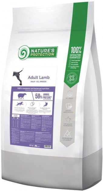 Корм сухой для взрослых собак всех пород Nature's Protection Adult Lamb All Breeds с ягнятиной (NPB46030), 18 кг