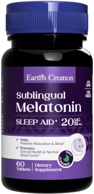 Мелатонин 20 мг Earth's Creation Melatonin 20 mg со вкусом мяты, 60 таблеток