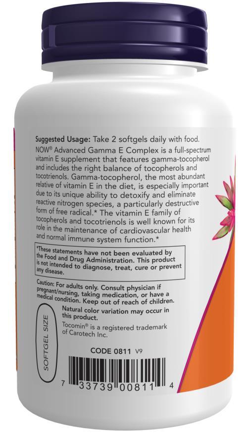 Вітамін Е NOW Advanced Gamma E Complex, 120 капсул