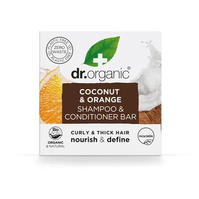 Твердий шампунь-кондиціонер для волосся Dr.Organic  з кокосовою олією та екстрактом солодкого апельсину, 75 г