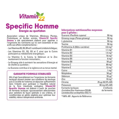 Вітамінний комплекс для чоловіків Vitamin 22 Specifique Homme, 60 вегетаріанських капсул
