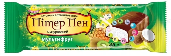 Батончик Пітер Пен кокосовий вітамінізований у шоколадній глазурі Мультифрут, 40 г