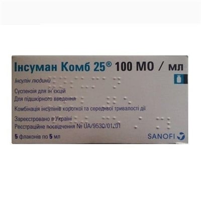 Инсуман комб 25 суспензия д/ин. 100 МЕ/мл по 5 мл №5 во флак.