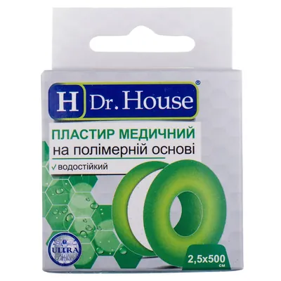 Пластир медичний Dr. House на полімерній основі водостійкий 2,5 см х 500 см, уп. з підвісом, 1 штука