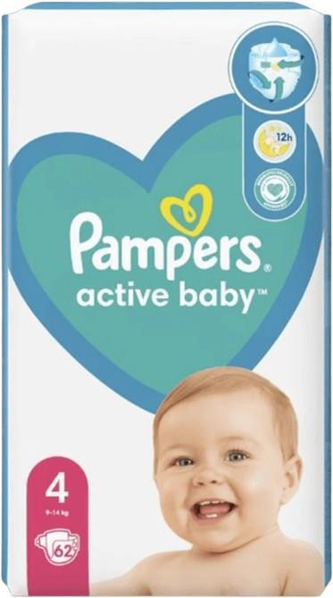 Подгузники детские Pampers Active Baby размер 4, 9-14 кг, 62 шт