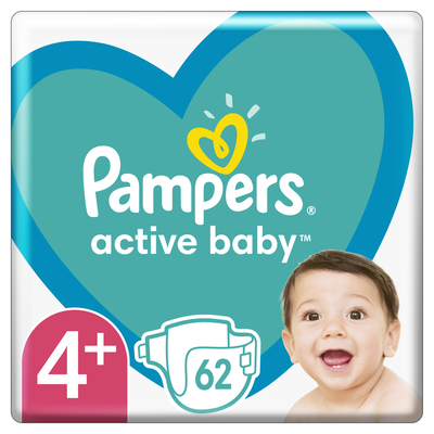 Подгузники детские Pampers Active Baby размер 4+, 10-15 кг, 62 шт