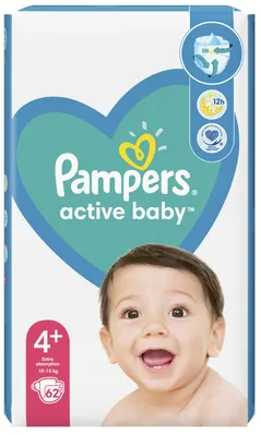Підгузки дитячі Pampers Active Baby розмір 4+, 10-15 кг, 62 шт