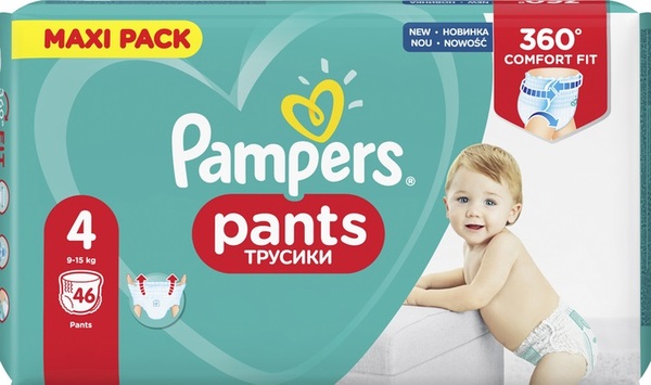 Подгузники-трусики Pampers Pants детские размер 4, 9-15 кг, 46 шт