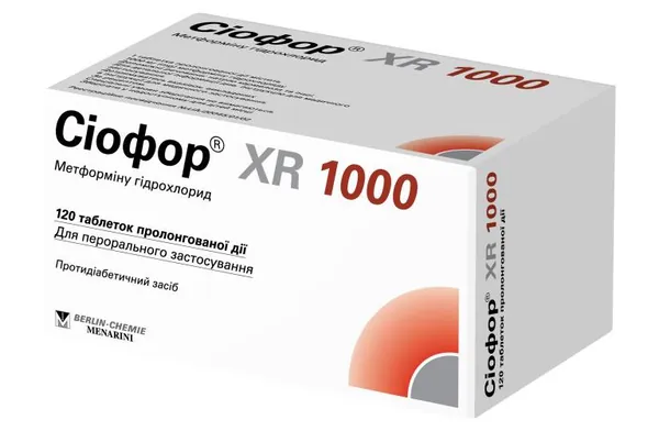 Сіофор XR 1000 таблетки прол./д. по 1000 мг №120 (15х8)