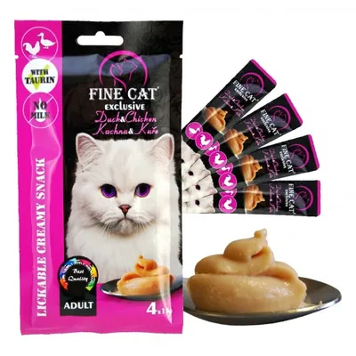 Ласощі для котів Fine Cat кремові з качкою та куркою, 4 штуки
