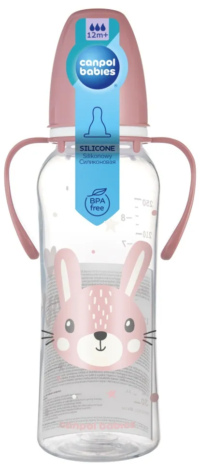 Пляшечка Canpol Babies Cute Animals 11/845_pin з ручками рожева, 250 мл