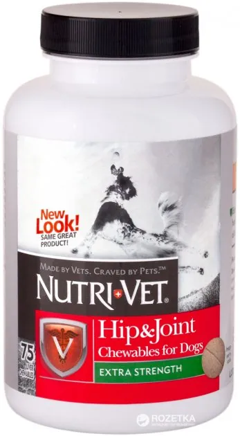 Добавка Nutri-Vet Hip & Joint Extra Strength для зв'язок і суглобів з глюкозаміном для собак, 75 таблеток