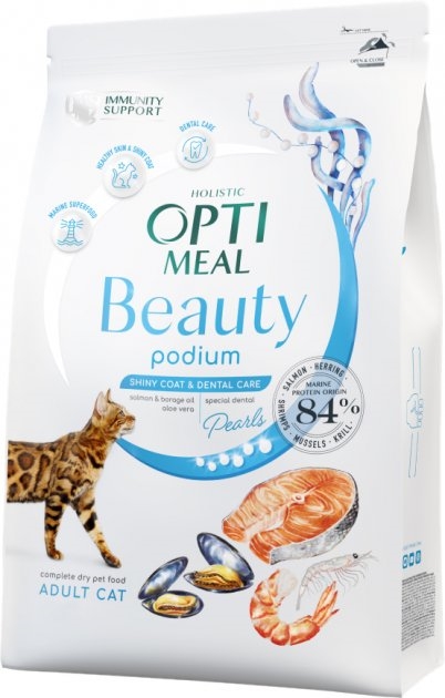 Корм сухой для взрослых кошек Optimeal Beauty Podium на основе морепродуктов, 4 кг