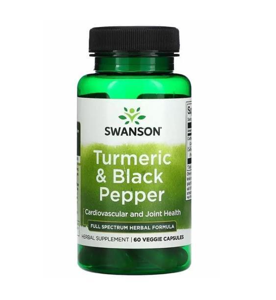 Куркума с черным перцем Swanson Turmeric & Black Pepper, 60 вегетерианских капсул
