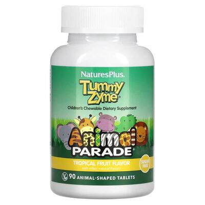 Ферменты с пробиотиками для детей Nature's Plus Tummy Zyme Animal Parade тропические фрукты, 90 таблеток