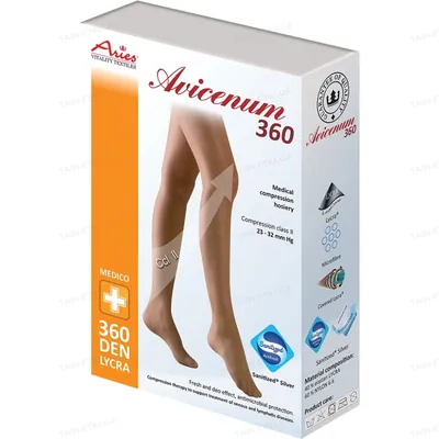 Гольфи компресійні Avicenum 360 клас компресії 2, відкритий носок, подовжені, колір чорний, розмір M