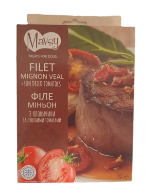 Ласощі для собак Mavsy філе міньон з яловичини та сушеними томатами, 50 г