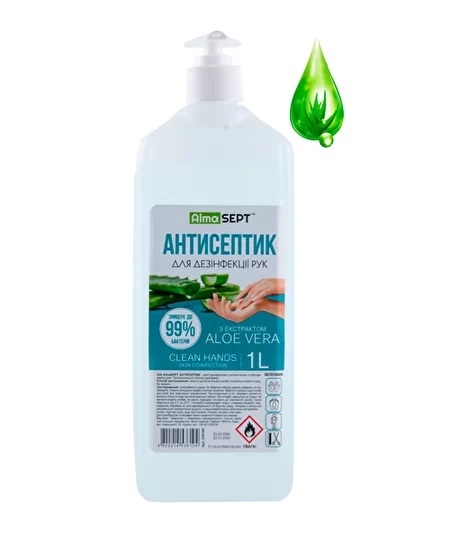 Антисептик AImaSEPT для дезинфекции рук с экстрактом Aloe Vera с дозатором, 1 л
