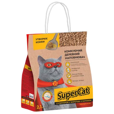 Наповнювач для туалету Collar SuperCat деревний комкуючий, 2,1 кг