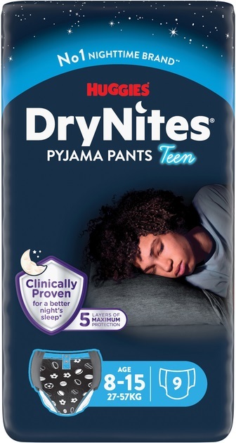 Подгузники-трусики Huggies Dry Nites для мальчиков 8-15 лет, 27-57 кг, ночные, 9 шт