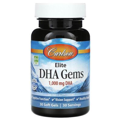 Докозагексаеновая кислота (ДГК) Carlson Labs Elite DHA Gems 1000 мг, 30 гелевых капсул