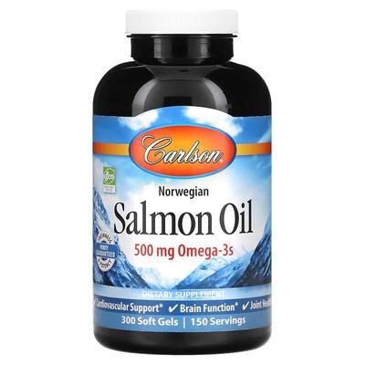 Жир Лосося Carlson Labs Norwegian Salmon Oil Норвежская серия 500 мг, 300 капсул
