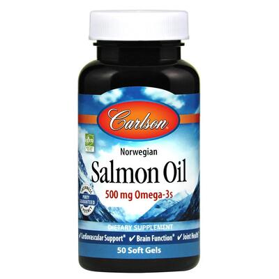 Жир Лосося Carlson Labs Norwegian Salmon Oil Норвежская серия 500 мг, 50 капсул