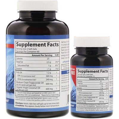 МСТ и Омега-3 Carlson Labs MCT & Omega-3 with Coconut Oil, 120+30 мягких таблеток