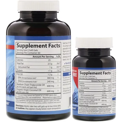 МСТ і Омега-3 Carlson Labs MCT & Omega-3 with Coconut Oil, 120 + 30 м'яких таблеток