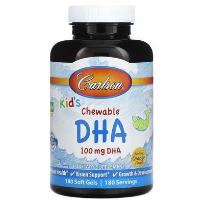 Омега-3 для дітей Carlson Labs Kid's Chewable DHA 100 mg зі смаком апельсину капсули №180