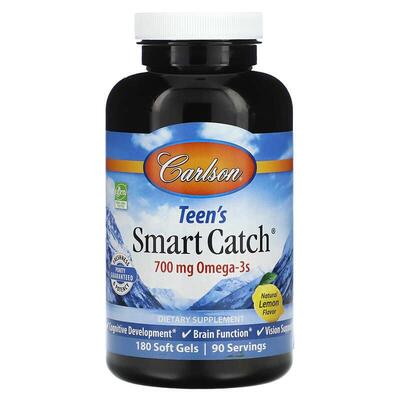 Омега-3 для подростков Carlson Labs Teens Smart Catch вкус лимон, 180 желатиновых капсул