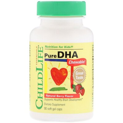 Рыбий жир для детей ChildLife Pure DHA Chewable вкус ягоды, 90 гелевых капсул