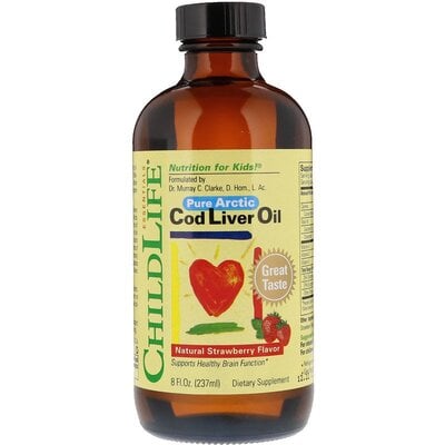 Рыбий жир из печени трески для детей ChildLife Cod Liver Oil вкус клубника, 237 мл