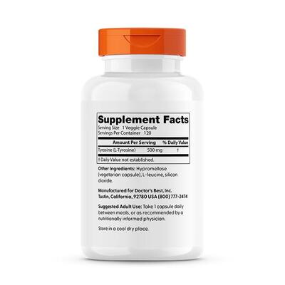 L-тирозин Doctor's Best L-Tyrosine 500 мг, 120 вегетаріанських капсул