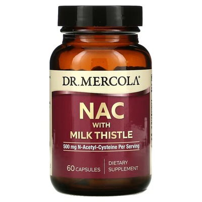 N-ацетилцистеин с расторопшей Dr. Mercola NAC with Milk Thistle 500 мг, 60 капсул