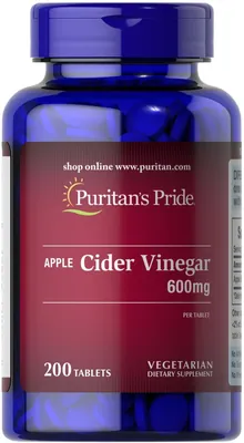 Яблучний оцет Puritan's Pride Apple Cider Vinegar 600 мг, 200 таблеток