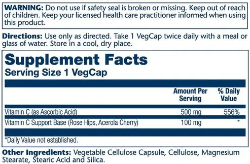 Вітамін С Solaray Timed Release Vitamin C 500, 100 веганських капсул