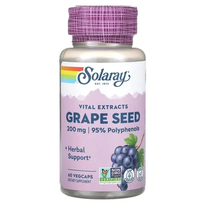 Екстракт виногадних кісточок Solaray Grape Seed 200 мг, 60 вегетаріанських капсул