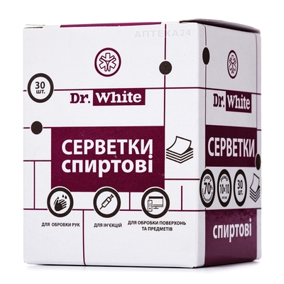 Салфетки спиртовые Dr. White медицинские 10 см х 10 см, 30 штук