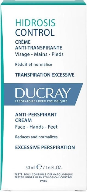 Антиперспирант крем Ducray Hidrosis Control для кожи лица, рук и ног, 50 мл