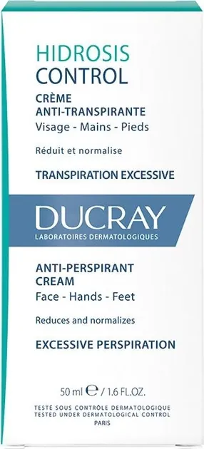 Антиперспірант крем Ducray Hidrosis Control для шкіри обличчя, рук та ніг, 50 мл