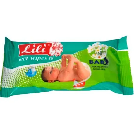 Серветки вологі Lili дитячі з екстрактом ромашки, 15 шт