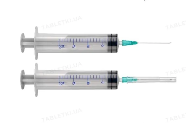 Шприц 20 мл Arterium 3-х компонентний з голкою 21G (0,8 мм x 38 мм), 1 штука