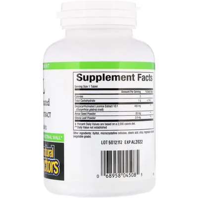 Екстракт кореня солодки дегліциризиновий Natural Factors DGL Licorice Root Extract, 90 жувальних таблеток