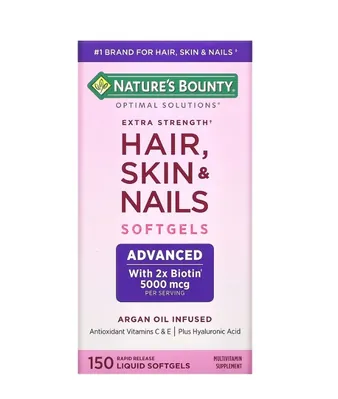 Мультивітаміни Nature's Bounty Optimal Solutions для здоров’я волосся, шкіри й нігтів, з біотином 5000 мкг, 150 гелевих капсул