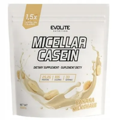 Казеїн міцелярний Evolite Nutrition Micellar Casein банановий мілкшейк, 1000 г