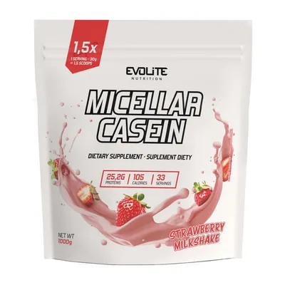Казеїн міцелярний Evolite Nutrition Micellar Casein полуничний мілкшейк, 1000 г