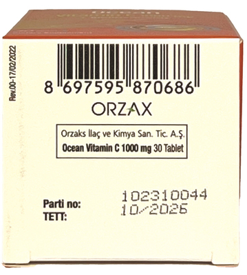 Вітамін С Orzax Ocean Vitamin C 1000 мг, 30 таблеток