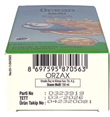 Вітаміни та мінерали для дітей Orzax Ocean Multi сироп зі смаком меду та апельсину, 150 мл
